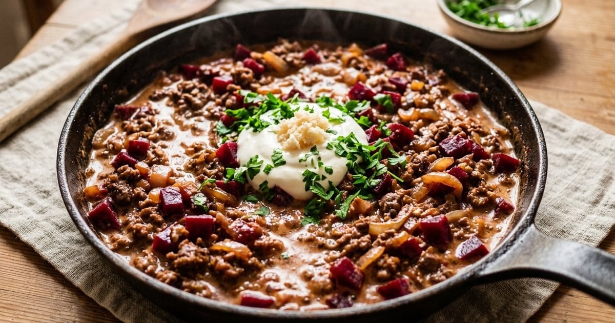 Hearty Beetroot and Minced Meat Skillet