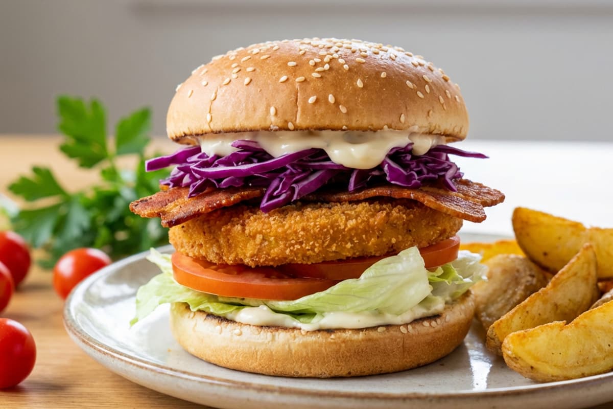 Plant based Chicken Burger with Bacon