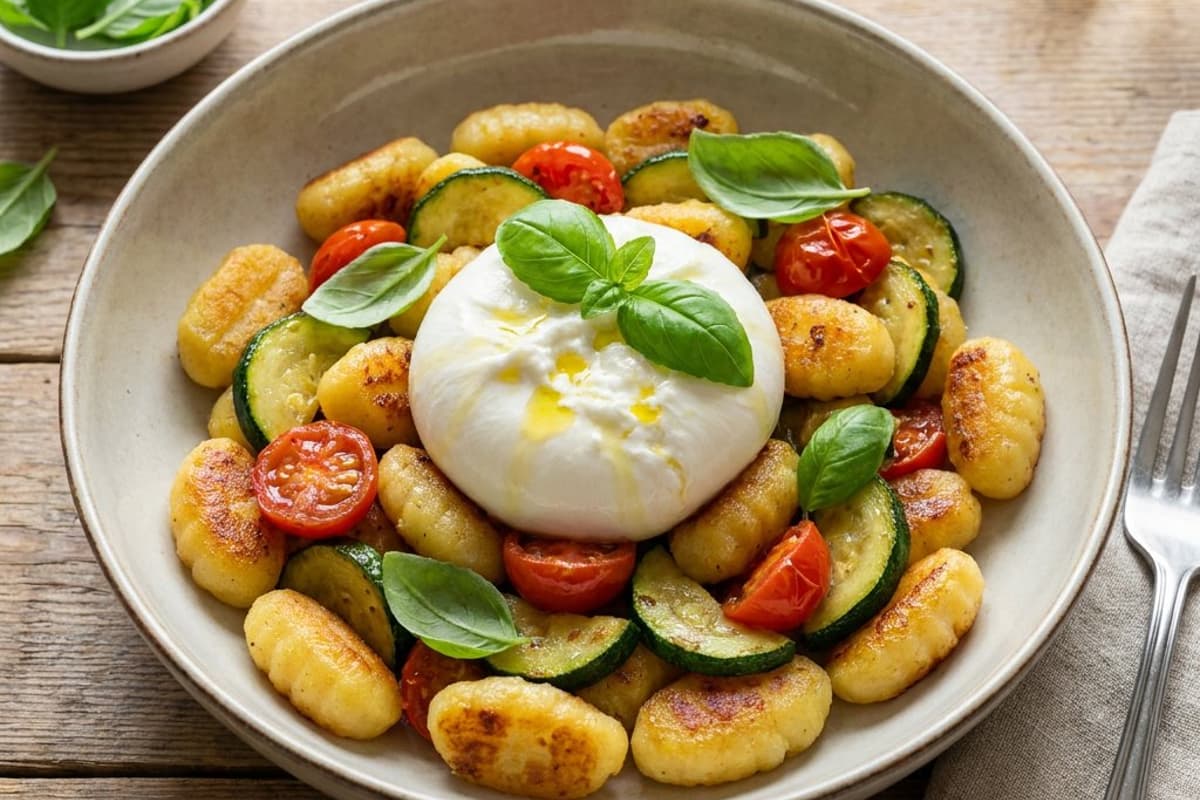 Zucchini Gnocchi Skillet with Burrata | Quick Summer Delight