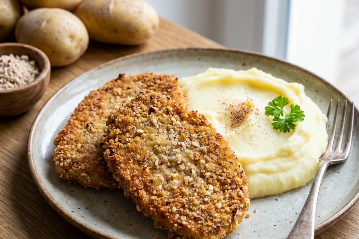 Kohlrabi Schnitzel with Mashed Potatoes