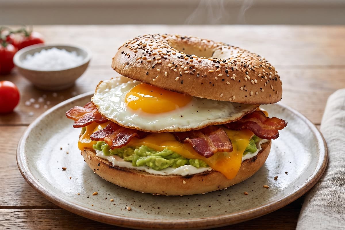 American Breakfast Bagel mit Ei und Bacon