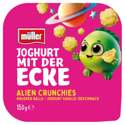 Müller Joghurt mit der Ecke Alien Crunchies