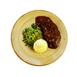 Jolesch Zwiebelrostbraten mit grüne Bohnen und Kartoffelstampf