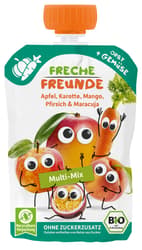 Freche Freunde Bio Quetschie Multi Apfel, Mango, Pfirsich, Maracuja mit Karotte
