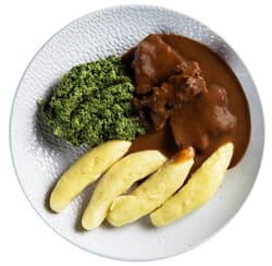 Beef with garlic, spinach and potato dumplings by Petr Bureš