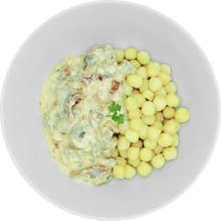 Pappudia Gnocchi mit Hähnchenbrust, Sahnesauce und sonnengetrockneten Tomaten