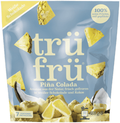 trüfrü® piña colada frozen pineapple with white chocolate and coconut 200g