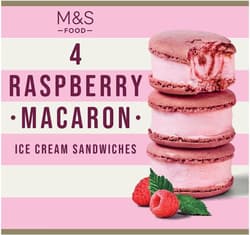 M&S Milk Raspberry Ice Cream with Raspberry Macarons (38%) and Raspberry Sauce (10%)