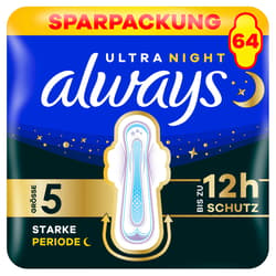 Always Ultra Damenbinden Secure Night Extra mit Flügeln Monatspaket, (4 x 16)