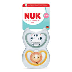 NUK Perfect Match Air Silikon-Schnuller 6-18 Monate Zebra & Löwe