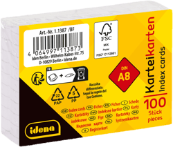 Idena Karteikarten kariert 180g/m² weiß DIN A8 100 Stück