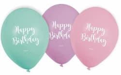 Riethmüller Luftballons Happy Birthday Pastell grün/lila/rosa Ø22,8cm
