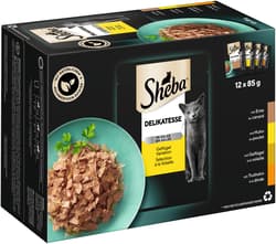 SHEBA Delikatesse Multipack Portionsbeutel 4 Varietäten Ente, Huhn, Geflügel, Truthahn in Gelee 12x85g