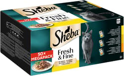 SHEBA Fresh & Fine multipack portion pouches 3 varieties chicken, poultry, turkey in sauce 50x50g
