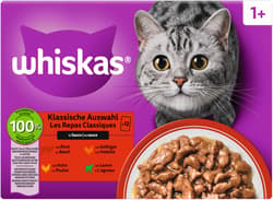 Whiskas Multipack 1+ Pouches Classic Selection 4 Varieties Beef, Chicken, Lamb, Poultry in Sauce 12x85g