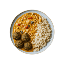 Freshfoodz Falafel dazu Massamancurry und Langkornreis