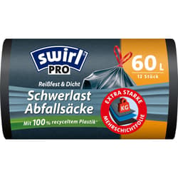 Swirl 60 l Schwerlast-Säcke Profi mit Zugband Reißfest & Dicht