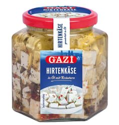 GAZi - White cheese 45% fat i.d.m.
diced in rapeseed oil with herbs in a jar 6 x 300g