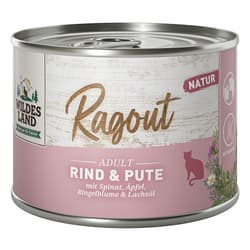 Wildes Land Ragout Rind & Pute mit Spinat, Äpfel, Ringelblume & Lachsöl 180g