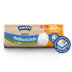 Swirl, Müllbeutel, Beutel, Mehrschichtfolie, melitta, Müll, beutel, abfall, Recycling, Mülltüte, Müllsack, Abfallsack, haushaltsprodukte, hausmüll, zugband, zugbandbeutel