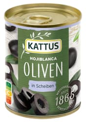 Kattus Hojiblanca olives, black, sliced