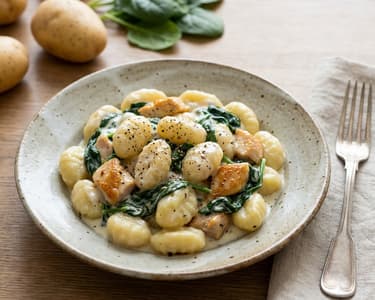 Gnocchi with Spinach and Chicken Breast in Cream Sauce