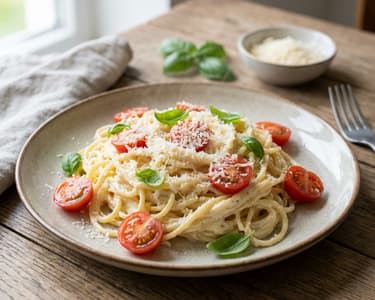 Quick Spaghetti with Mascarpone and Cherry Tomatoes
