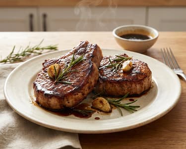 Süß-saure Schweinekoteletts mit Honig-Balsamico-Glasur