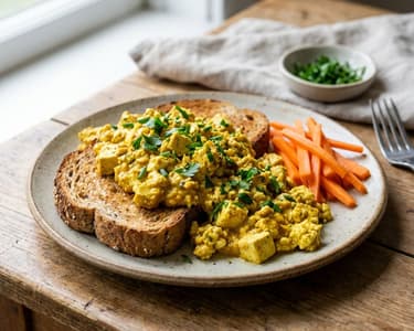 Cremiges Tofu-Rührei auf Brot | Protein-Frühstück