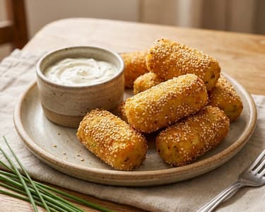 Knusprige Sesam-Kartoffel-Kroketten mit Cheddar