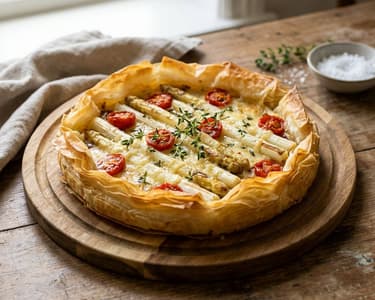 Spargel-Tarte mit weißem Spargel und Gruyère