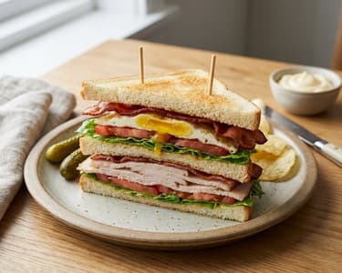 Klassisches Club Sandwich mit Pute und Ei