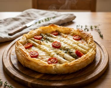 Spargeltarte mit weißem Spargel und Gruyère