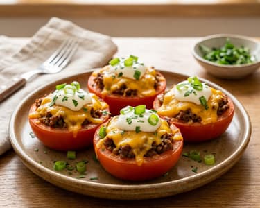 Gefüllte Tomaten mit Rinderhack & Cheddar