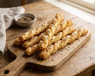 Knusprige Käsestangen mit Parmesan & Kümmel | Herzhafter Snack