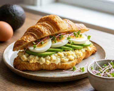 Croissant mit Eiersalat und Avocado
