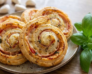 Herzhafte Schinken-Käse-Schnecken aus Blätterteig