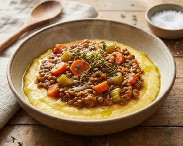 Hearty Lentil Ragout with Creamy Polenta