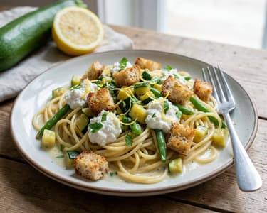 Vegetarische Spaghetti mit Zucchini und Ricotta Hausgemacht