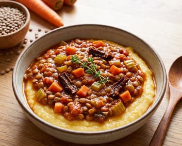 Hearty Lentil Ragout with Creamy Polenta