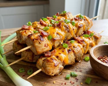 Chicken Skewers with Cheddar and Bacon