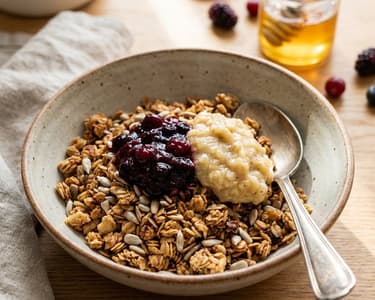 Granola with Sunflower Seeds and Berry Compote