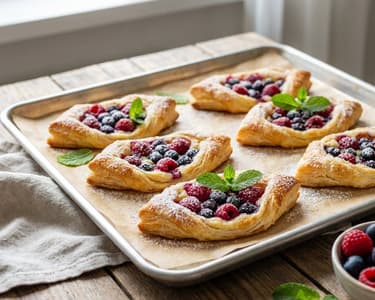 Himbeer-Blaubeer-Blätterteig-Schiffchen