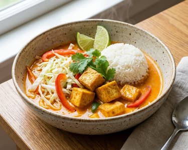 Thailändisches Kokos-Curry mit Gemüse und Reis