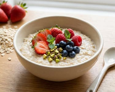 Protein Oatmeal with Fresh Berries & Pistachios