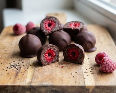 Himbeeren in Schokolade mit Chia