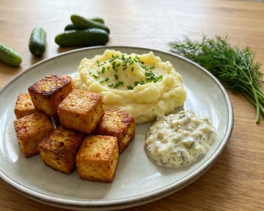 Homemade Lentil Tofu with Mashed Potatoes