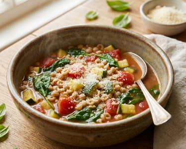 Vegetable Soup with Whole Wheat Pasta & Parmesan