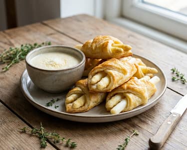 Knusprige Spargelröllchen mit Parmesan-Dip