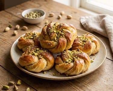 Fluffy Cardamom Knots with Pistachios
